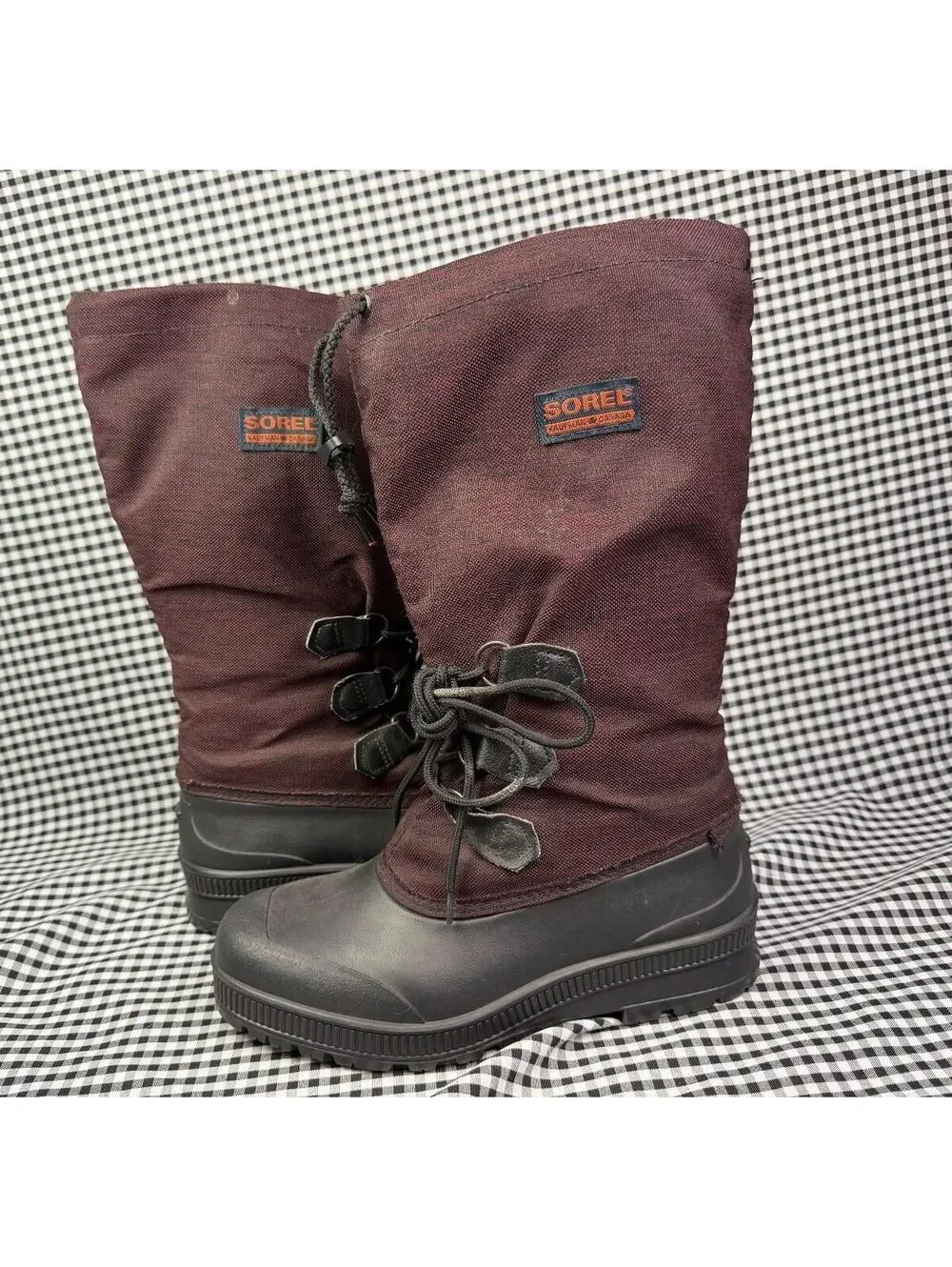 Vintage Sorel Kaufman Canada Snowcap Boots Burgundy Tall Insulated Women 9